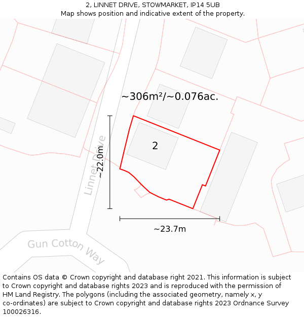 2, LINNET DRIVE, STOWMARKET, IP14 5UB: Plot and title map