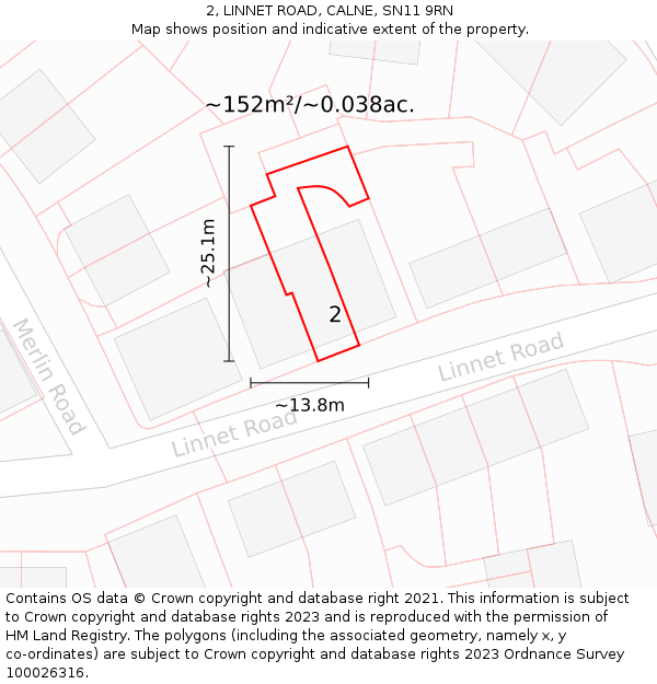 2, LINNET ROAD, CALNE, SN11 9RN: Plot and title map