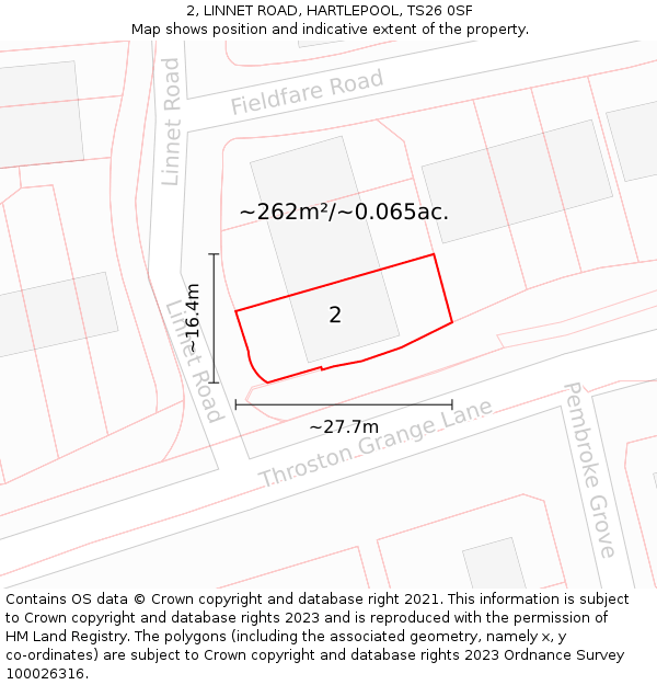 2, LINNET ROAD, HARTLEPOOL, TS26 0SF: Plot and title map