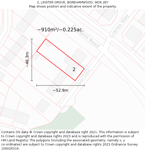 2, LINSTER GROVE, BOREHAMWOOD, WD6 2EY: Plot and title map