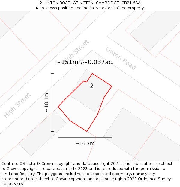 2, LINTON ROAD, ABINGTON, CAMBRIDGE, CB21 6AA: Plot and title map