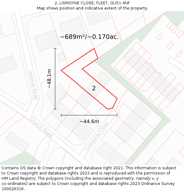 2, LISMOYNE CLOSE, FLEET, GU51 4NF: Plot and title map