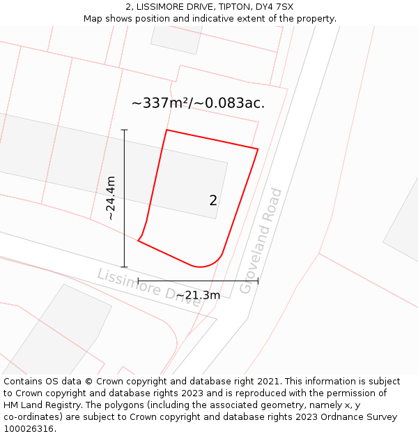 2, LISSIMORE DRIVE, TIPTON, DY4 7SX: Plot and title map