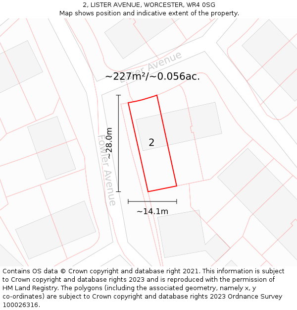 2, LISTER AVENUE, WORCESTER, WR4 0SG: Plot and title map