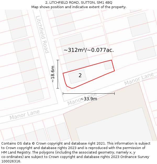 2, LITCHFIELD ROAD, SUTTON, SM1 4BQ: Plot and title map