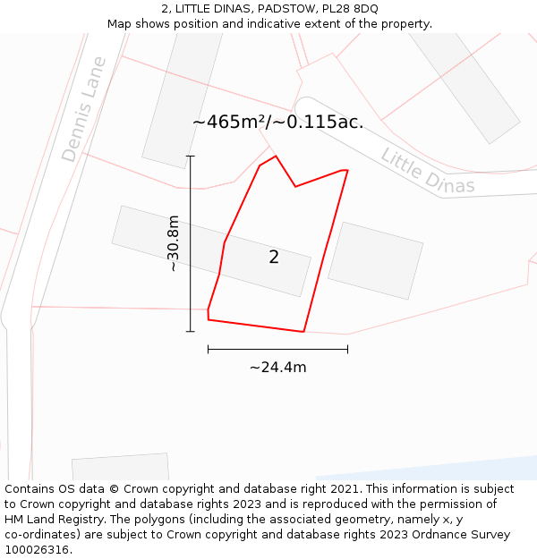 2, LITTLE DINAS, PADSTOW, PL28 8DQ: Plot and title map