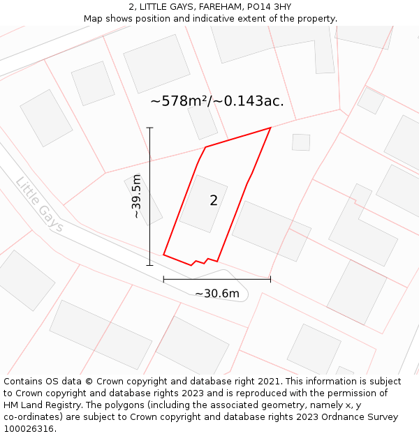 2, LITTLE GAYS, FAREHAM, PO14 3HY: Plot and title map