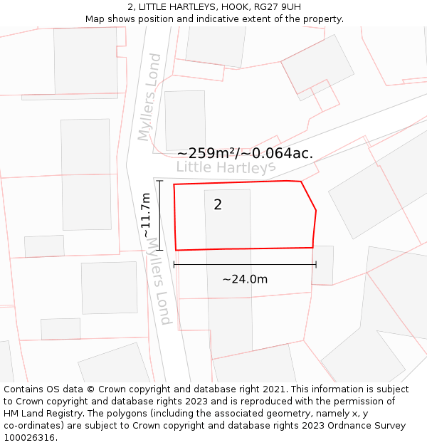 2, LITTLE HARTLEYS, HOOK, RG27 9UH: Plot and title map