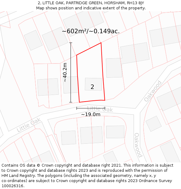 2, LITTLE OAK, PARTRIDGE GREEN, HORSHAM, RH13 8JY: Plot and title map