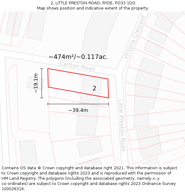 2, LITTLE PRESTON ROAD, RYDE, PO33 1DG: Plot and title map