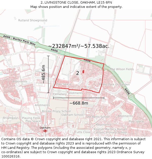 2, LIVINGSTONE CLOSE, OAKHAM, LE15 6FN: Plot and title map