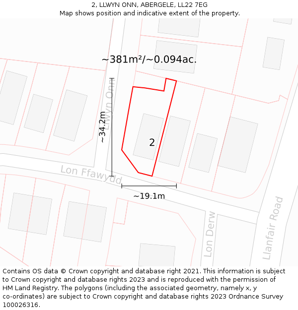 2, LLWYN ONN, ABERGELE, LL22 7EG: Plot and title map