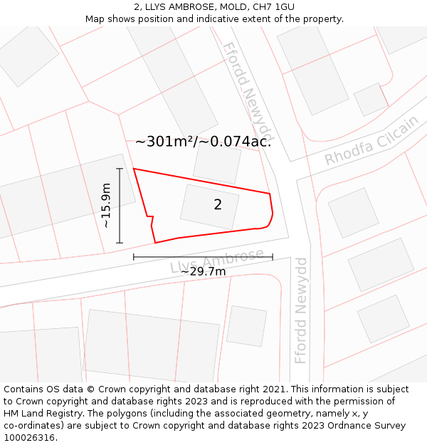 2, LLYS AMBROSE, MOLD, CH7 1GU: Plot and title map