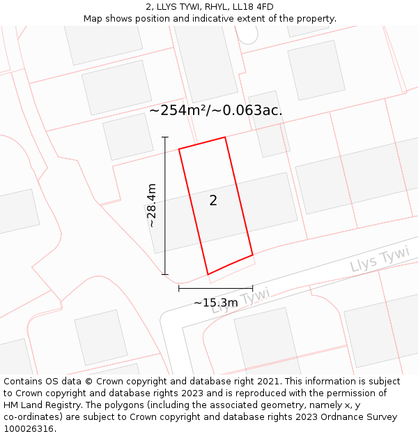 2, LLYS TYWI, RHYL, LL18 4FD: Plot and title map