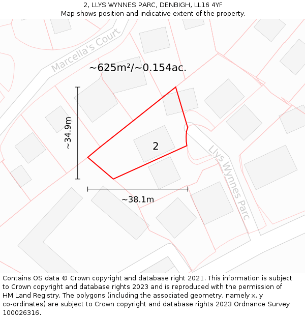 2, LLYS WYNNES PARC, DENBIGH, LL16 4YF: Plot and title map