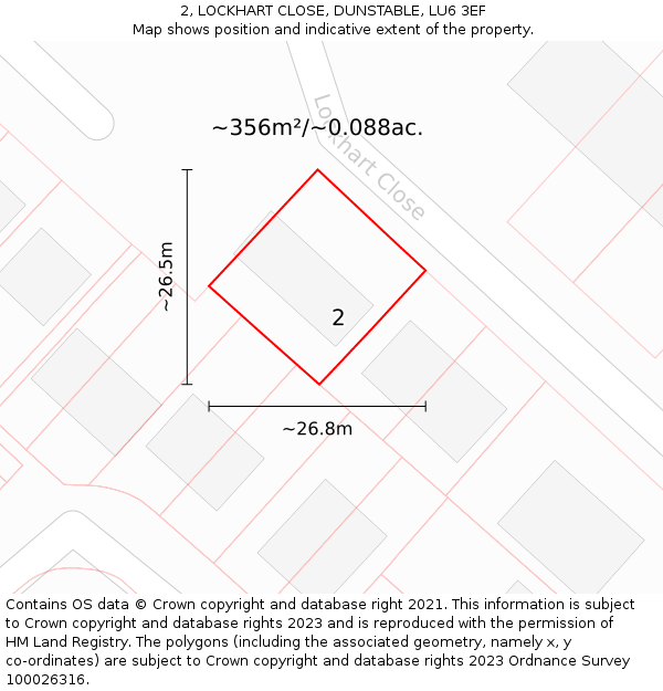 2, LOCKHART CLOSE, DUNSTABLE, LU6 3EF: Plot and title map