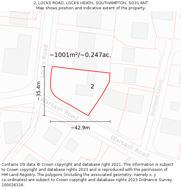 2, LOCKS ROAD, LOCKS HEATH, SOUTHAMPTON, SO31 6NT: Plot and title map