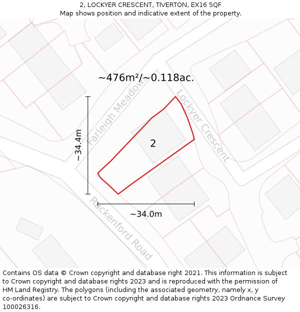 2, LOCKYER CRESCENT, TIVERTON, EX16 5QF: Plot and title map