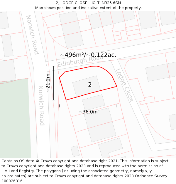 2, LODGE CLOSE, HOLT, NR25 6SN: Plot and title map