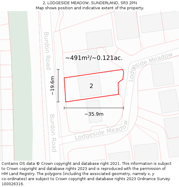 2, LODGESIDE MEADOW, SUNDERLAND, SR3 2PN: Plot and title map