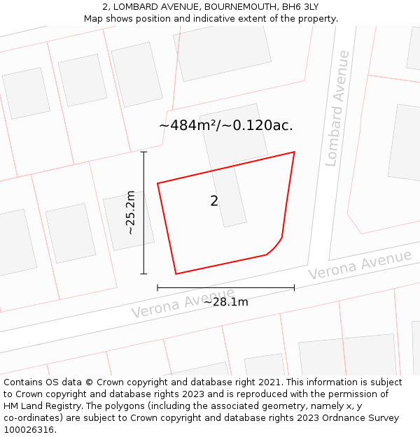 2, LOMBARD AVENUE, BOURNEMOUTH, BH6 3LY: Plot and title map