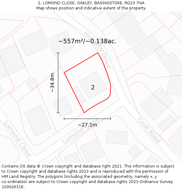 2, LOMOND CLOSE, OAKLEY, BASINGSTOKE, RG23 7NA: Plot and title map