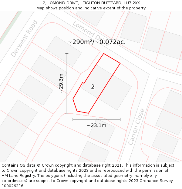 2, LOMOND DRIVE, LEIGHTON BUZZARD, LU7 2XX: Plot and title map