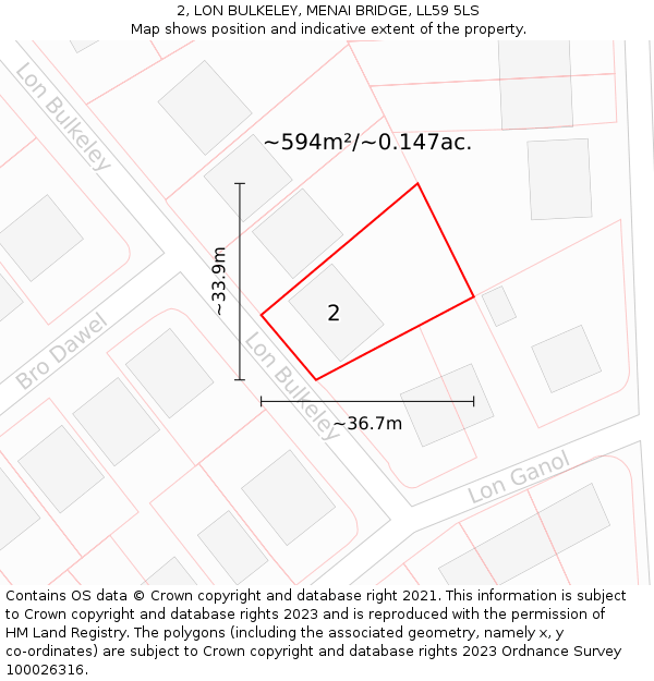 2, LON BULKELEY, MENAI BRIDGE, LL59 5LS: Plot and title map