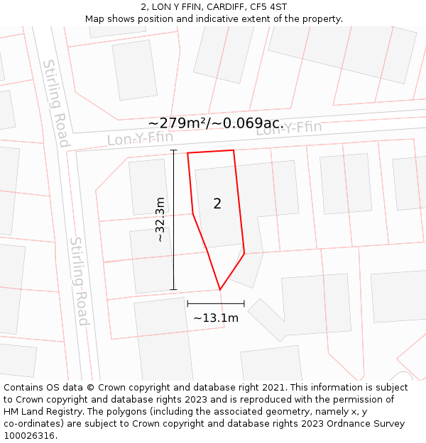 2, LON Y FFIN, CARDIFF, CF5 4ST: Plot and title map