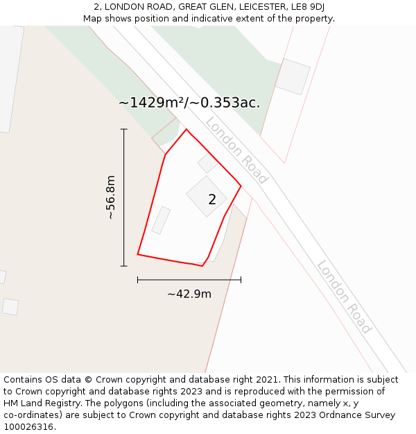 2, LONDON ROAD, GREAT GLEN, LEICESTER, LE8 9DJ: Plot and title map