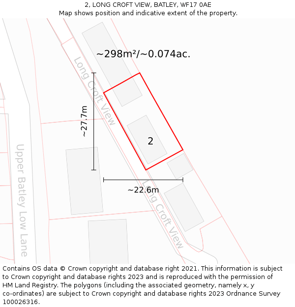 2, LONG CROFT VIEW, BATLEY, WF17 0AE: Plot and title map