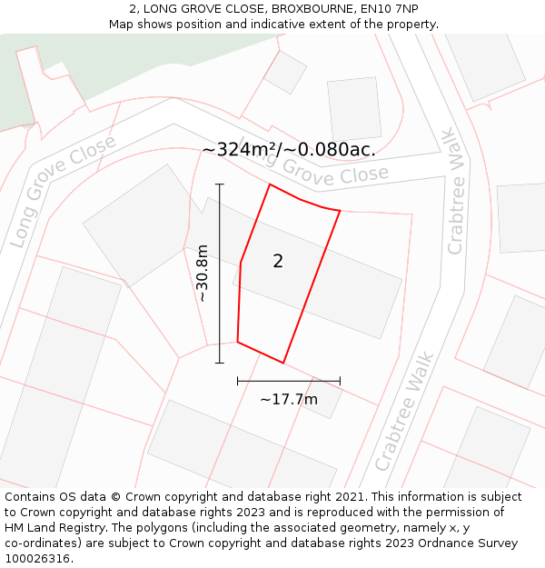 2, LONG GROVE CLOSE, BROXBOURNE, EN10 7NP: Plot and title map