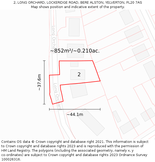 2, LONG ORCHARD, LOCKERIDGE ROAD, BERE ALSTON, YELVERTON, PL20 7AS: Plot and title map