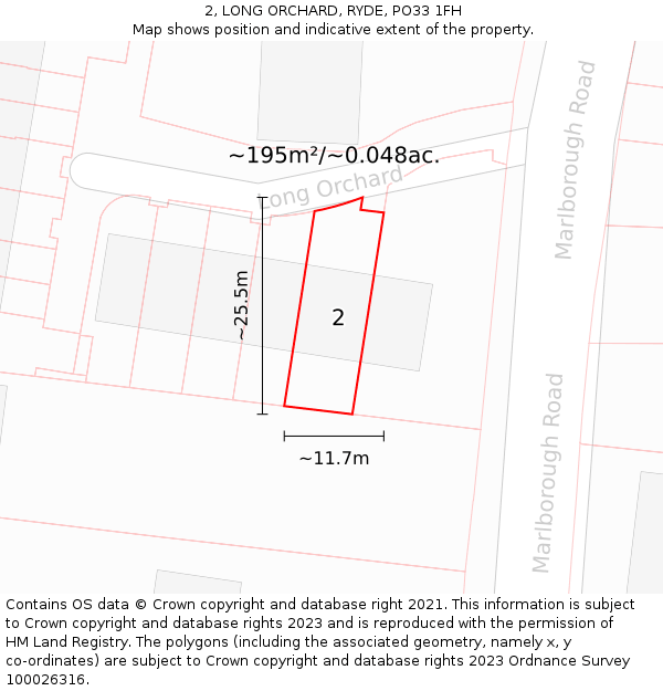 2, LONG ORCHARD, RYDE, PO33 1FH: Plot and title map