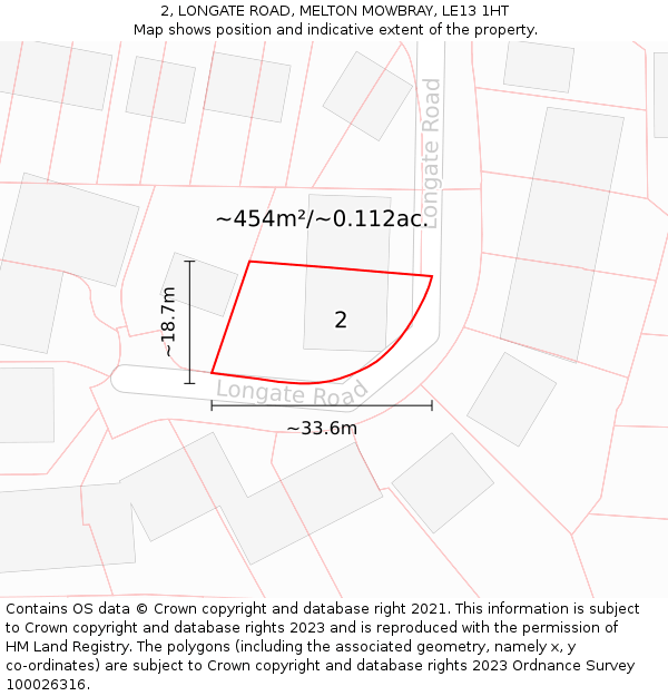 2, LONGATE ROAD, MELTON MOWBRAY, LE13 1HT: Plot and title map