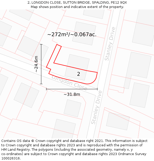 2, LONGDON CLOSE, SUTTON BRIDGE, SPALDING, PE12 9QX: Plot and title map