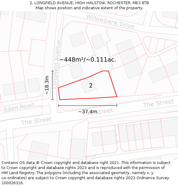 2, LONGFIELD AVENUE, HIGH HALSTOW, ROCHESTER, ME3 8TB: Plot and title map