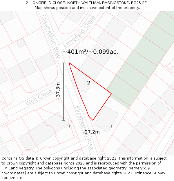 2, LONGFIELD CLOSE, NORTH WALTHAM, BASINGSTOKE, RG25 2EL: Plot and title map