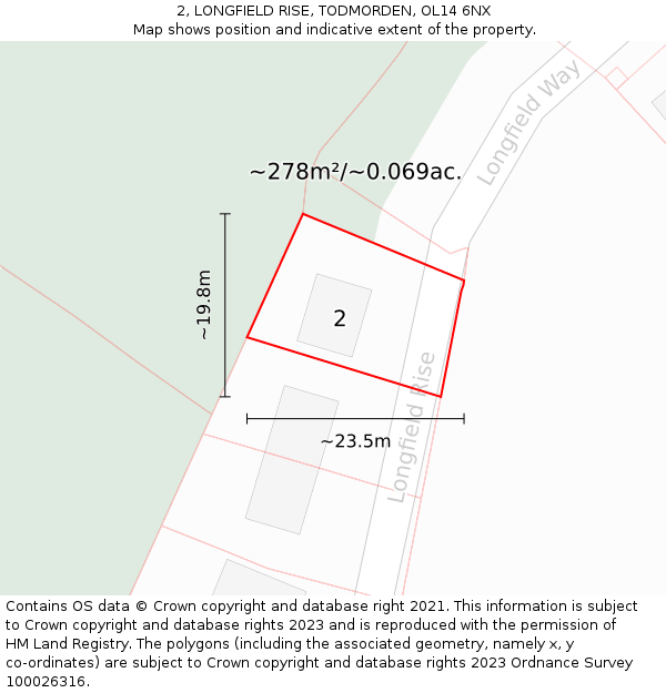 2, LONGFIELD RISE, TODMORDEN, OL14 6NX: Plot and title map
