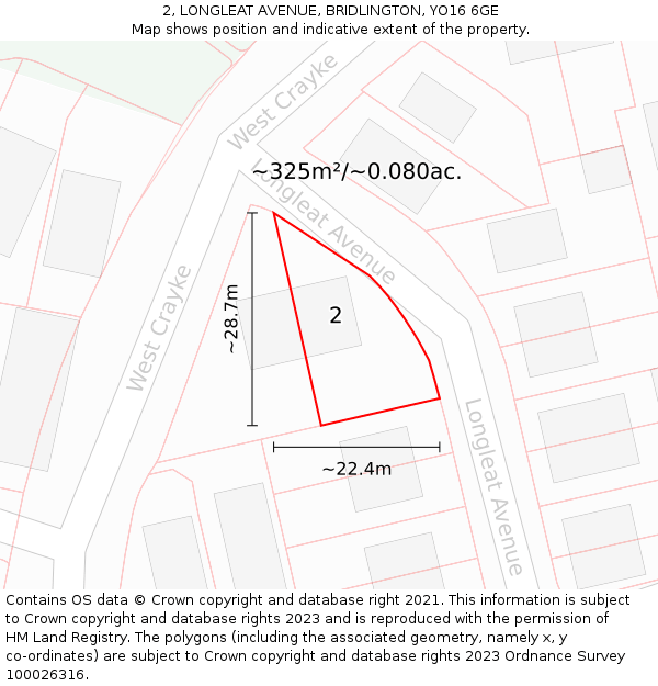 2, LONGLEAT AVENUE, BRIDLINGTON, YO16 6GE: Plot and title map