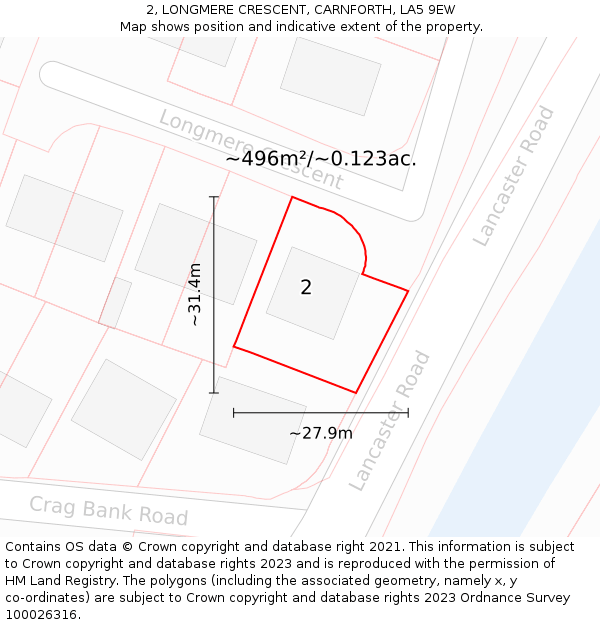 2, LONGMERE CRESCENT, CARNFORTH, LA5 9EW: Plot and title map