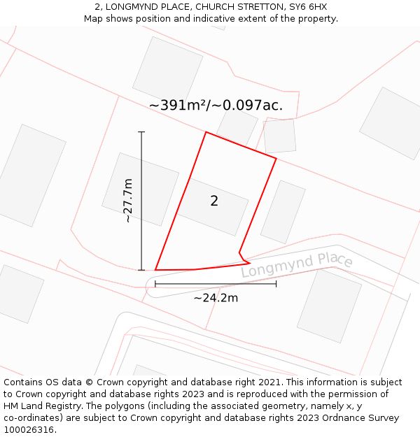 2, LONGMYND PLACE, CHURCH STRETTON, SY6 6HX: Plot and title map