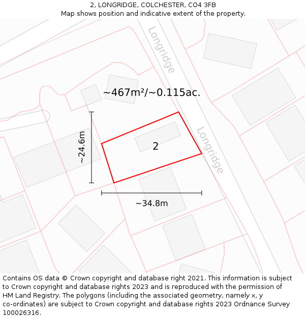 2, LONGRIDGE, COLCHESTER, CO4 3FB: Plot and title map