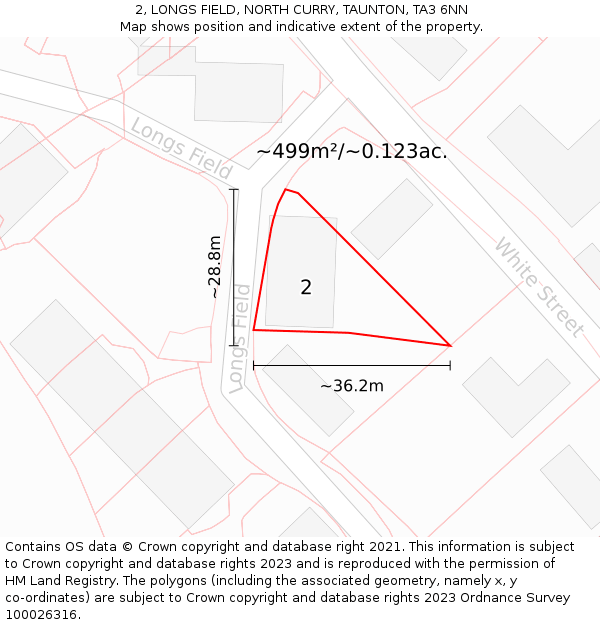 2, LONGS FIELD, NORTH CURRY, TAUNTON, TA3 6NN: Plot and title map