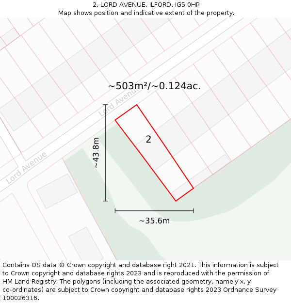 2, LORD AVENUE, ILFORD, IG5 0HP: Plot and title map