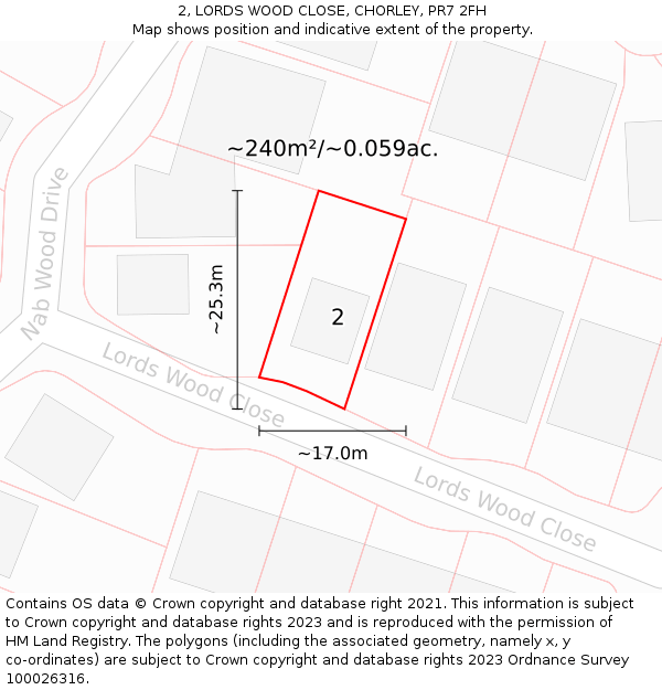 2, LORDS WOOD CLOSE, CHORLEY, PR7 2FH: Plot and title map