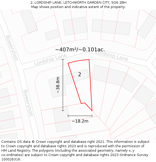 2, LORDSHIP LANE, LETCHWORTH GARDEN CITY, SG6 2BH: Plot and title map