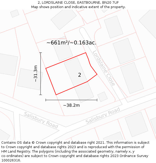 2, LORDSLAINE CLOSE, EASTBOURNE, BN20 7UF: Plot and title map