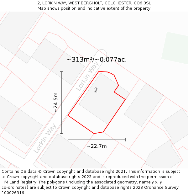 2, LORKIN WAY, WEST BERGHOLT, COLCHESTER, CO6 3SL: Plot and title map