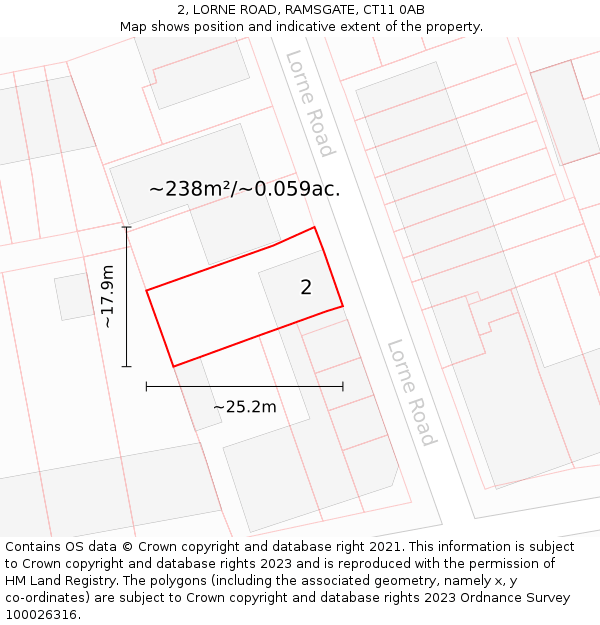 2, LORNE ROAD, RAMSGATE, CT11 0AB: Plot and title map